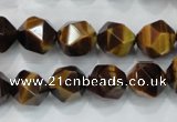 CNG938 15 inches 12mm faceted nuggets yellow tiger eye beads