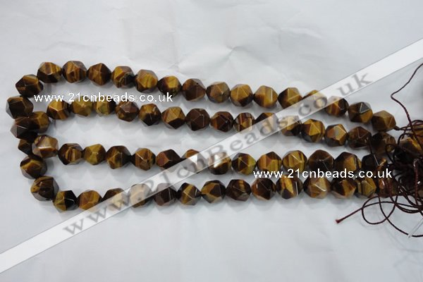 CNG938 15 inches 12mm faceted nuggets yellow tiger eye beads