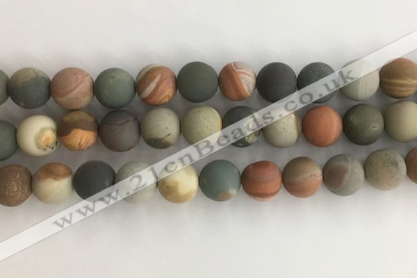 CNI379 15.5 inches 12mm round matte American picture jasper beads