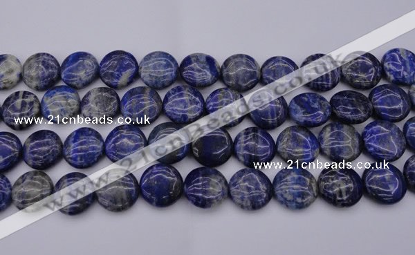 CNL1108 15.5 inches 16mm flat round lapis lazuli gemstone beads