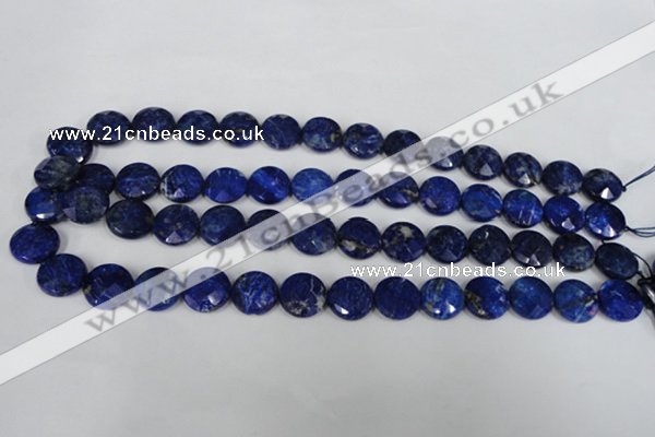 CNL472 15.5 inches 14mm faceted coin natural lapis lazuli beads