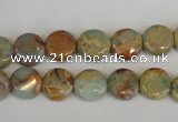 CNS189 15.5 inches 10mm flat round natural serpentine jasper beads