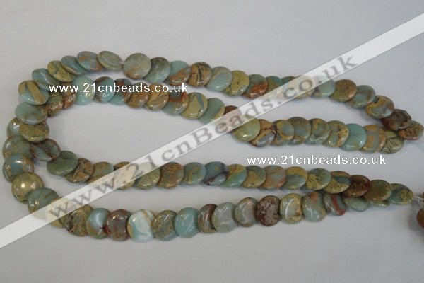 CNS191 15.5 inches 14mm flat round natural serpentine jasper beads