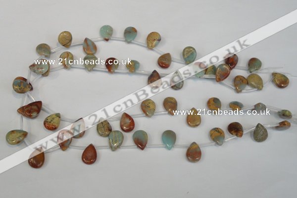 CNS199 Top-drilled 10*14mm flat teardrop natural serpentine jasper beads