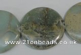 CNS235 15.5 inches 30mm flat round natural serpentine jasper beads