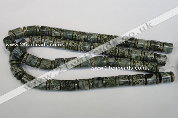 CNS418 15.5 inches 4*14mm rondelle & 12*14mm tube serpentine jasper beads