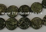 CNS520 15.5 inches 14mm flat round natural serpentine jasper beads