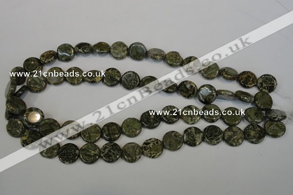 CNS520 15.5 inches 14mm flat round natural serpentine jasper beads