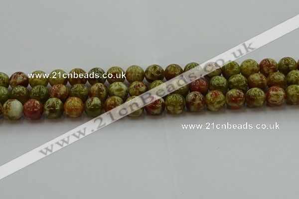 CNS604 15.5 inches 12mm round green dragon serpentine jasper beads