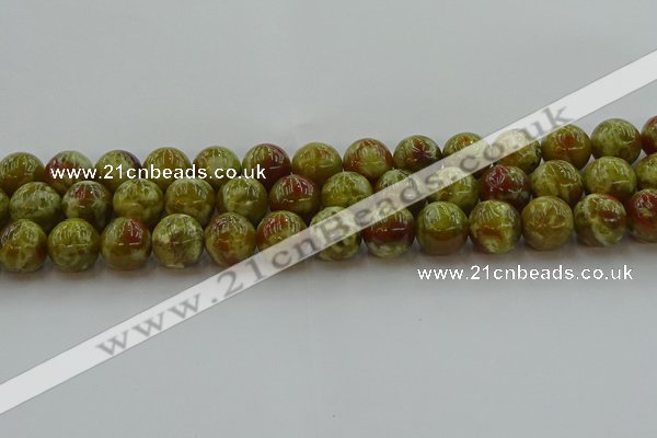 CNS605 15.5 inches 14mm round green dragon serpentine jasper beads