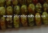 CNS613 15.5 inches 7*12mm rondelle green dragon serpentine jasper beads