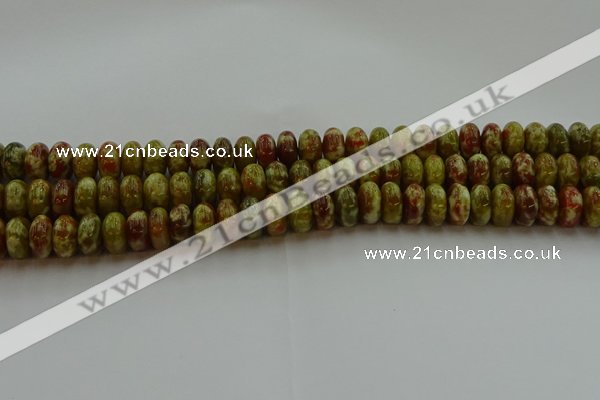 CNS613 15.5 inches 7*12mm rondelle green dragon serpentine jasper beads