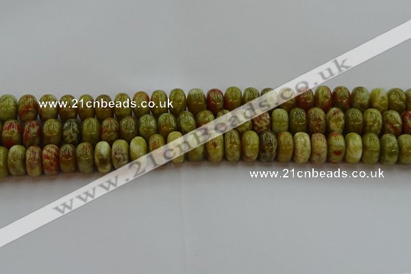 CNS614 15.5 inches 8*14mm rondelle green dragon serpentine jasper beads