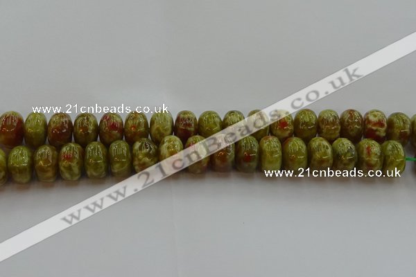 CNS615 15.5 inches 10*16mm rondelle green dragon serpentine jasper beads