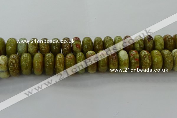 CNS617 15.5 inches 10*20mm rondelle green dragon serpentine jasper beads