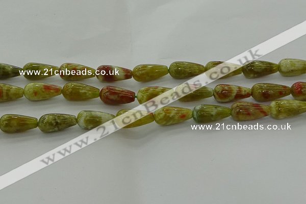 CNS618 15.5 inches 8*16mm teardrop green dragon serpentine jasper beads