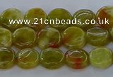 CNS619 15.5 inches 8mm flat round green dragon serpentine jasper beads