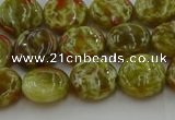 CNS622 15.5 inches 10mm flat round green dragon serpentine jasper beads