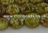 CNS624 15.5 inches 15mm flat round green dragon serpentine jasper beads