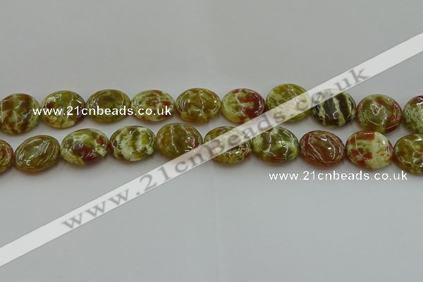 CNS626 15.5 inches 20mm flat round green dragon serpentine jasper beads