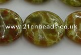 CNS627 15.5 inches 25mm flat round green dragon serpentine jasper beads