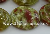 CNS629 15.5 inches 35mm flat round green dragon serpentine jasper beads