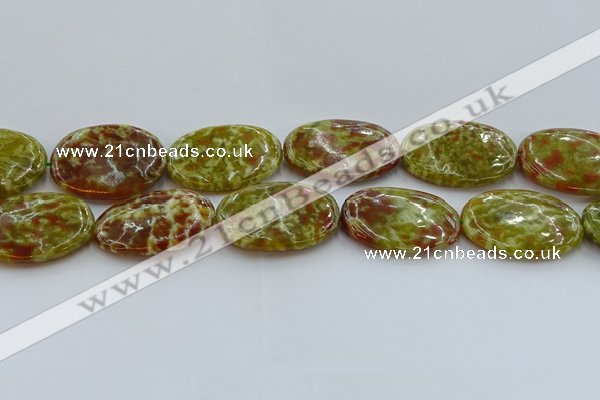 CNS638 15.5 inches 30*40mm oval green dragon serpentine jasper beads