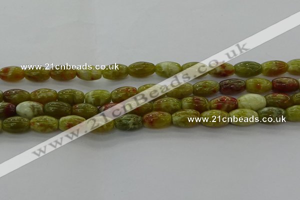 CNS641 15.5 inches 7*12mm rice green dragon serpentine jasper beads