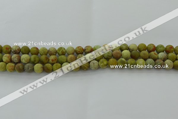 CNS650 15.5 inches 6mm round matte green dragon serpentine jasper beads