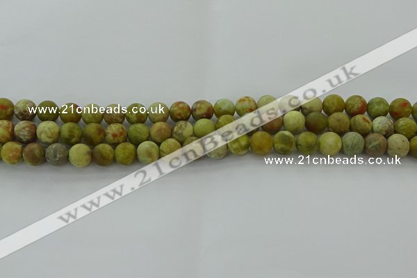 CNS651 15.5 inches 8mm round matte green dragon serpentine jasper beads