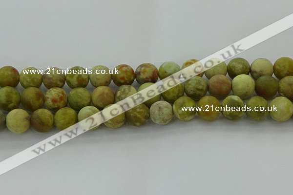 CNS654 15.5 inches 14mm round matte green dragon serpentine jasper beads