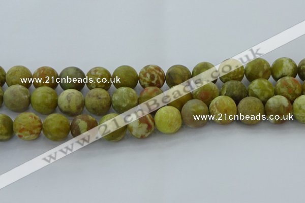 CNS655 15.5 inches 16mm round matte green dragon serpentine jasper beads