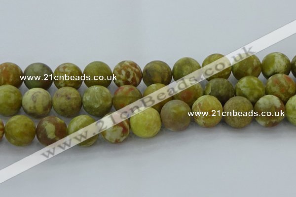 CNS657 15.5 inches 20mm round matte green dragon serpentine jasper beads