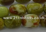 CNS662 15.5 inches 10*14mm drum green dragon serpentine jasper beads