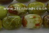 CNS663 15.5 inches 12*16mm drum green dragon serpentine jasper beads