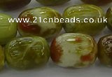 CNS663 15.5 inches 12*16mm drum green dragon serpentine jasper beads