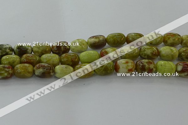 CNS663 15.5 inches 12*16mm drum green dragon serpentine jasper beads