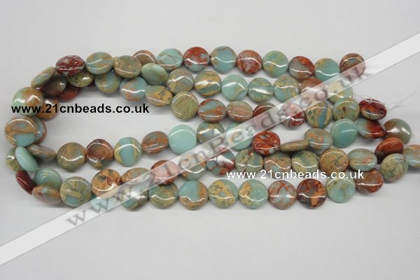 CNS80 15.5 inches 14mm flat round natural serpentine jasper beads