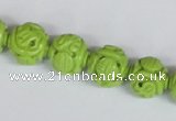 CNT08 16 inches 12mm carved round natural turquoise beads wholesale