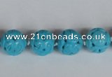 CNT09 16 inches 14mm carved round natural turquoise beads wholesale