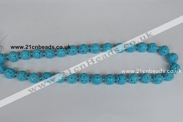 CNT09 16 inches 14mm carved round natural turquoise beads wholesale