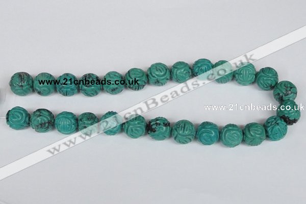 CNT32 16 inches 16mm carved round natural turquoise beads wholesale