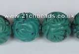 CNT33 16 inches 20mm carved round natural turquoise beads wholesale