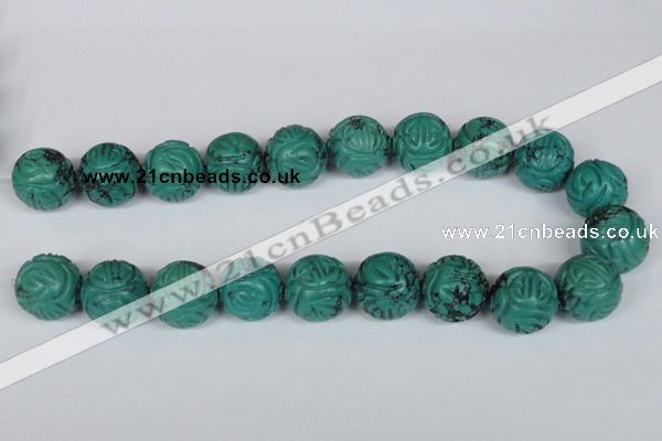 CNT33 16 inches 20mm carved round natural turquoise beads wholesale