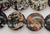 COB155 15.5 inches 20mm flat round snowflake obsidian beads