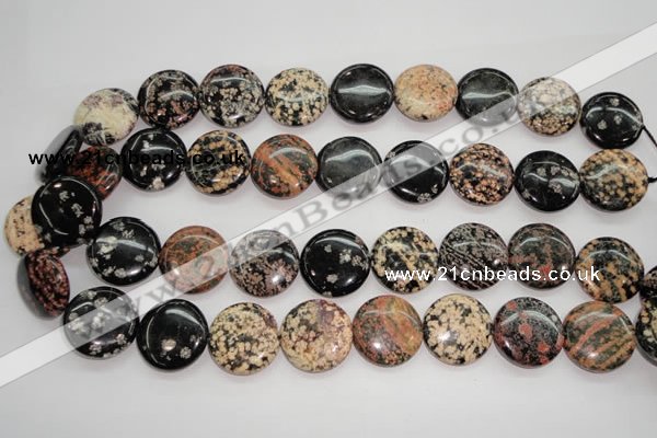 COB155 15.5 inches 20mm flat round snowflake obsidian beads