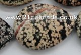 COB158 15.5 inches 30*40mm flat teardrop snowflake obsidian beads