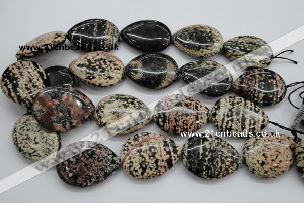 COB158 15.5 inches 30*40mm flat teardrop snowflake obsidian beads