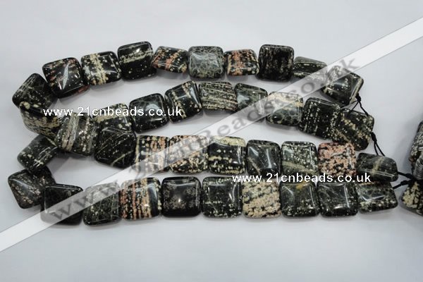 COB166 15.5 inches 20*20mm square snowflake obsidian beads