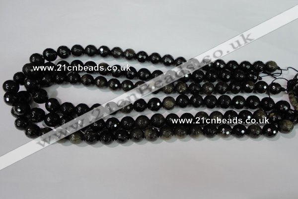 COB265 15.5 inches 10mm faceted round golden obsidian beads